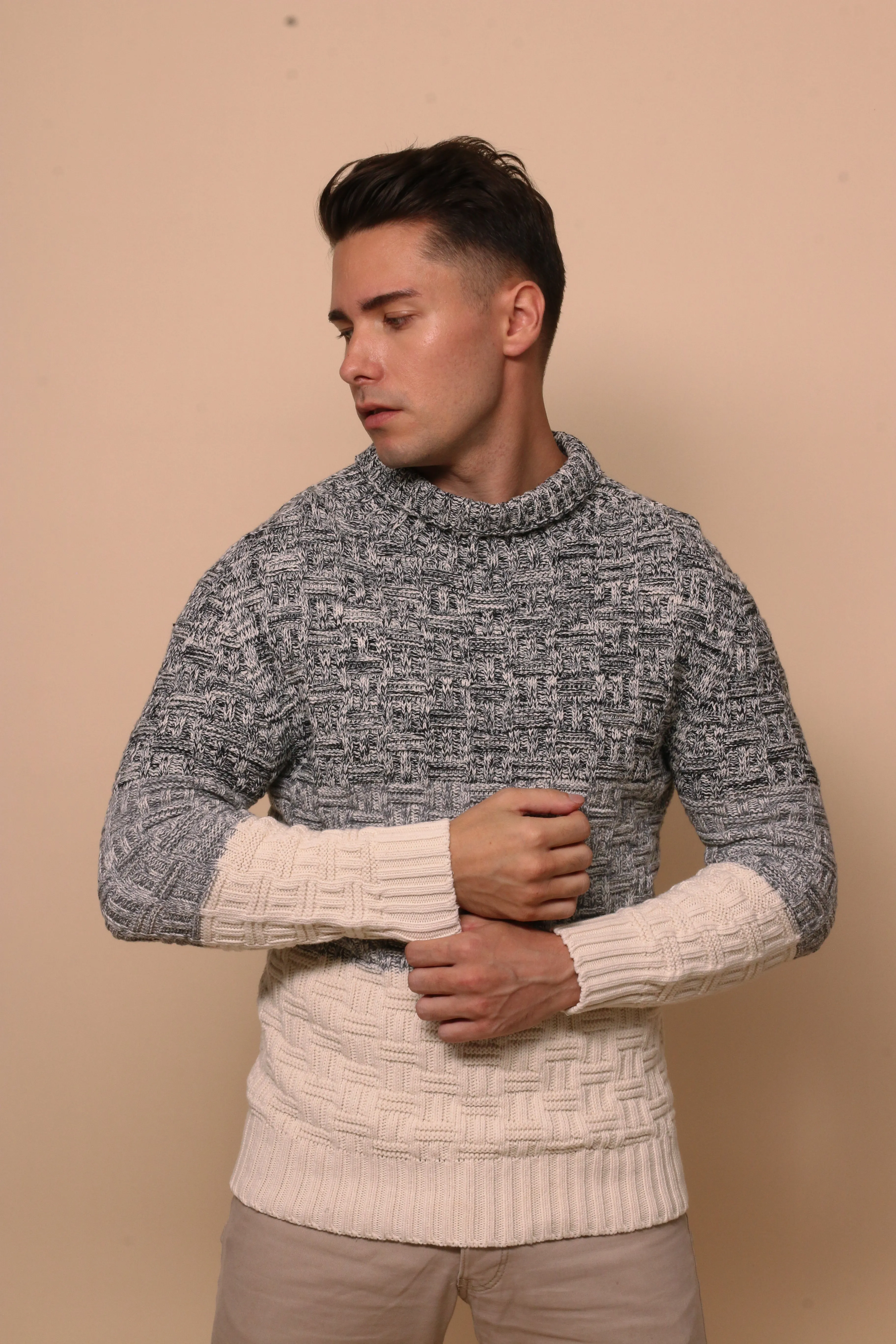 100% Organic Tri Colored Knitted Turtleneck Sweatshirt