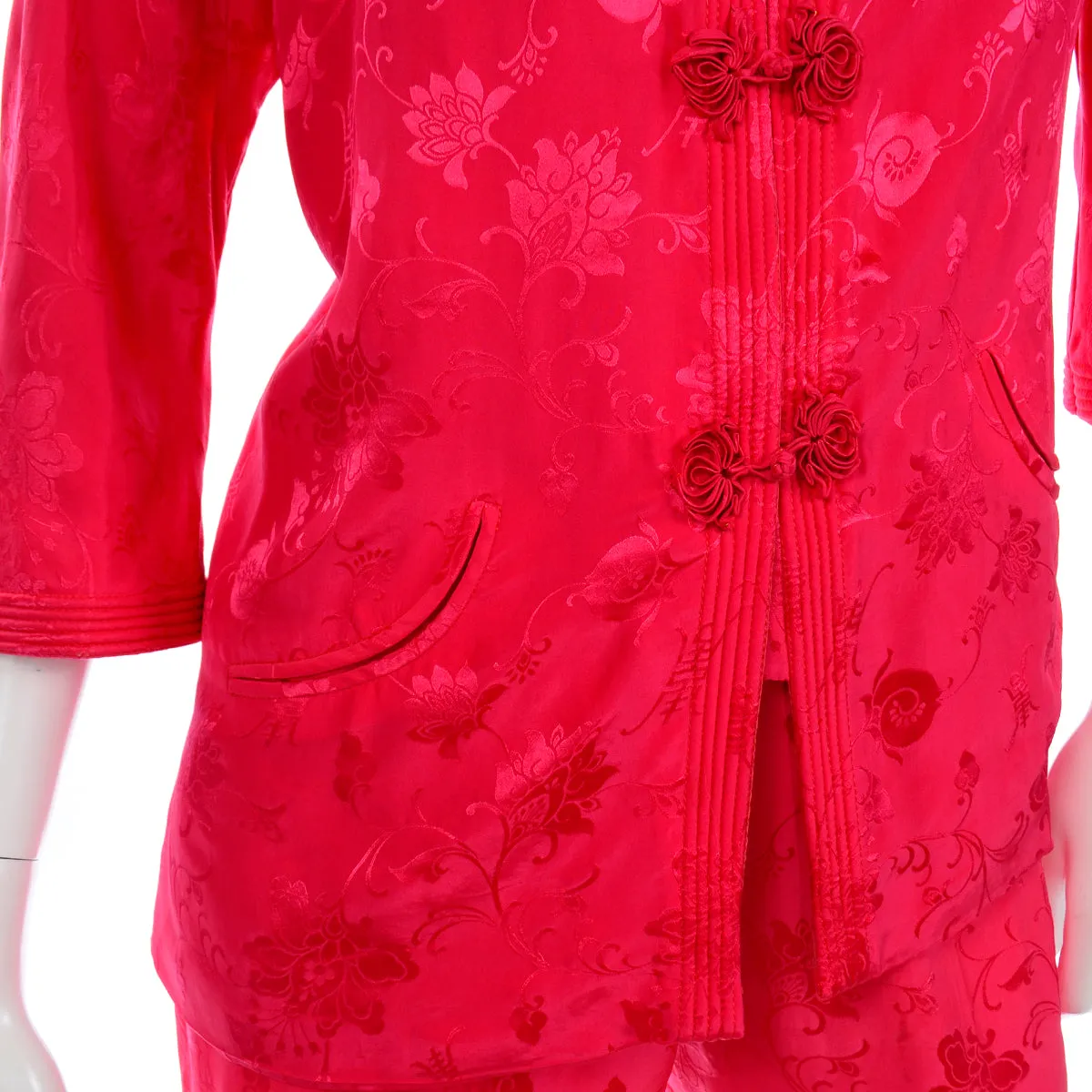 1960s Dynasty Red Silk Floral Pajamas