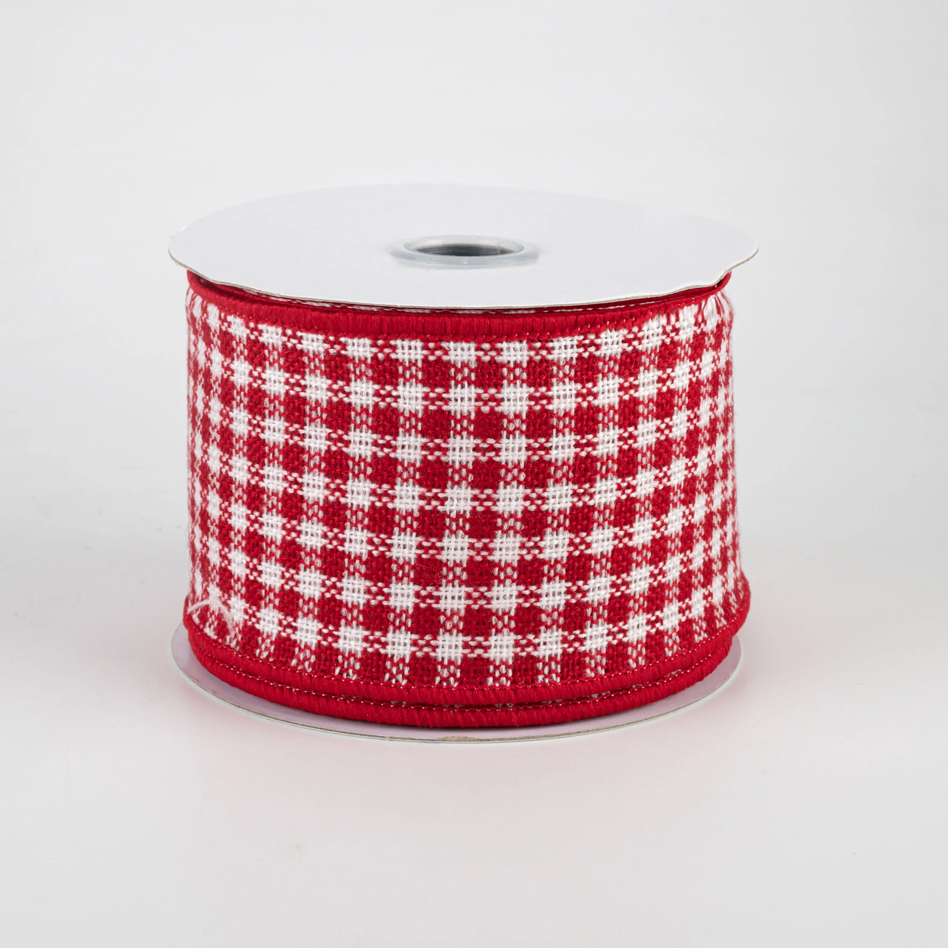 2.5" Mini Woven Check Ribbon: Red & White (10 Yards)