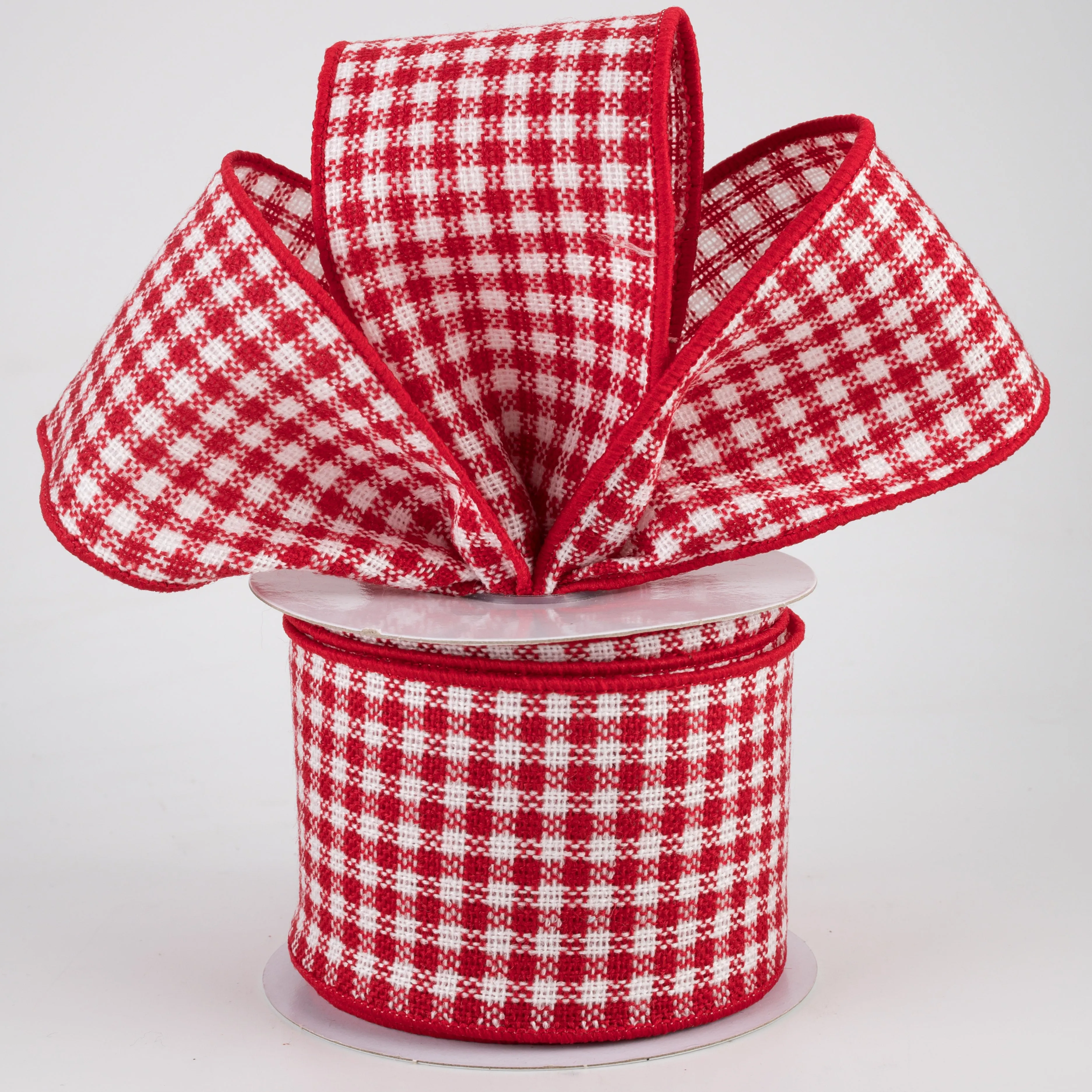 2.5" Mini Woven Check Ribbon: Red & White (10 Yards)