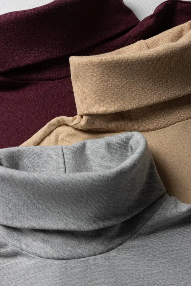 3 Pack Polonecks Burgundy, Grey & Natural