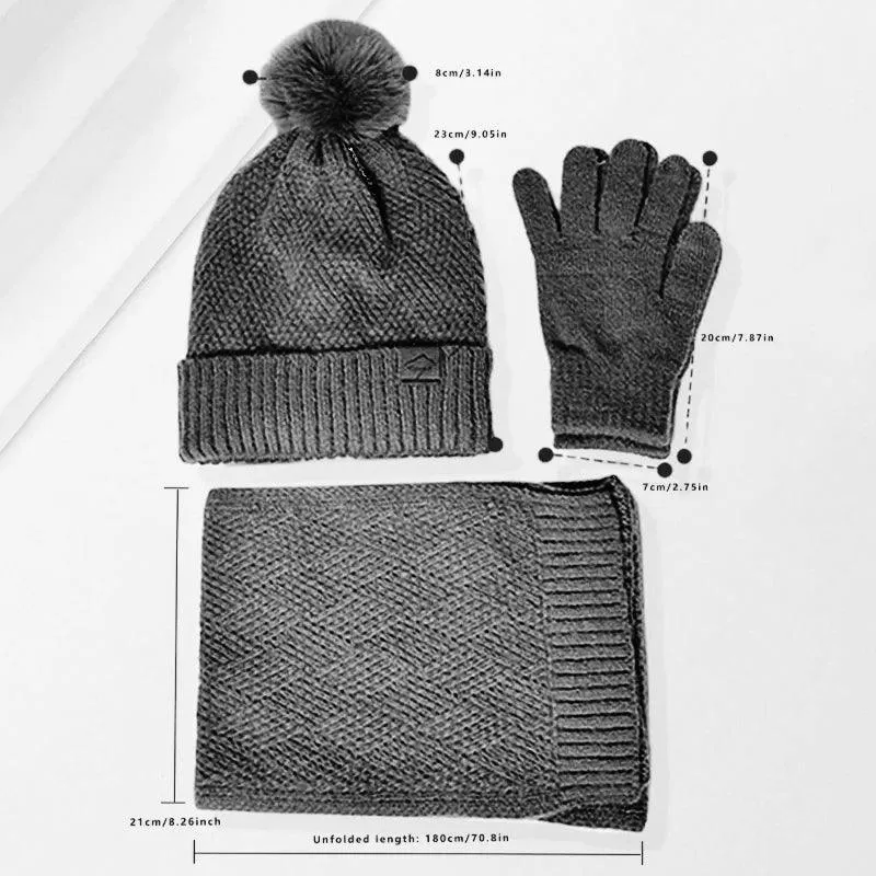 3-Piece Winter Set Beanie Hat Scarf Touchscreen Gloves Set for Women Warm Knit Fleece Lined Hat Set