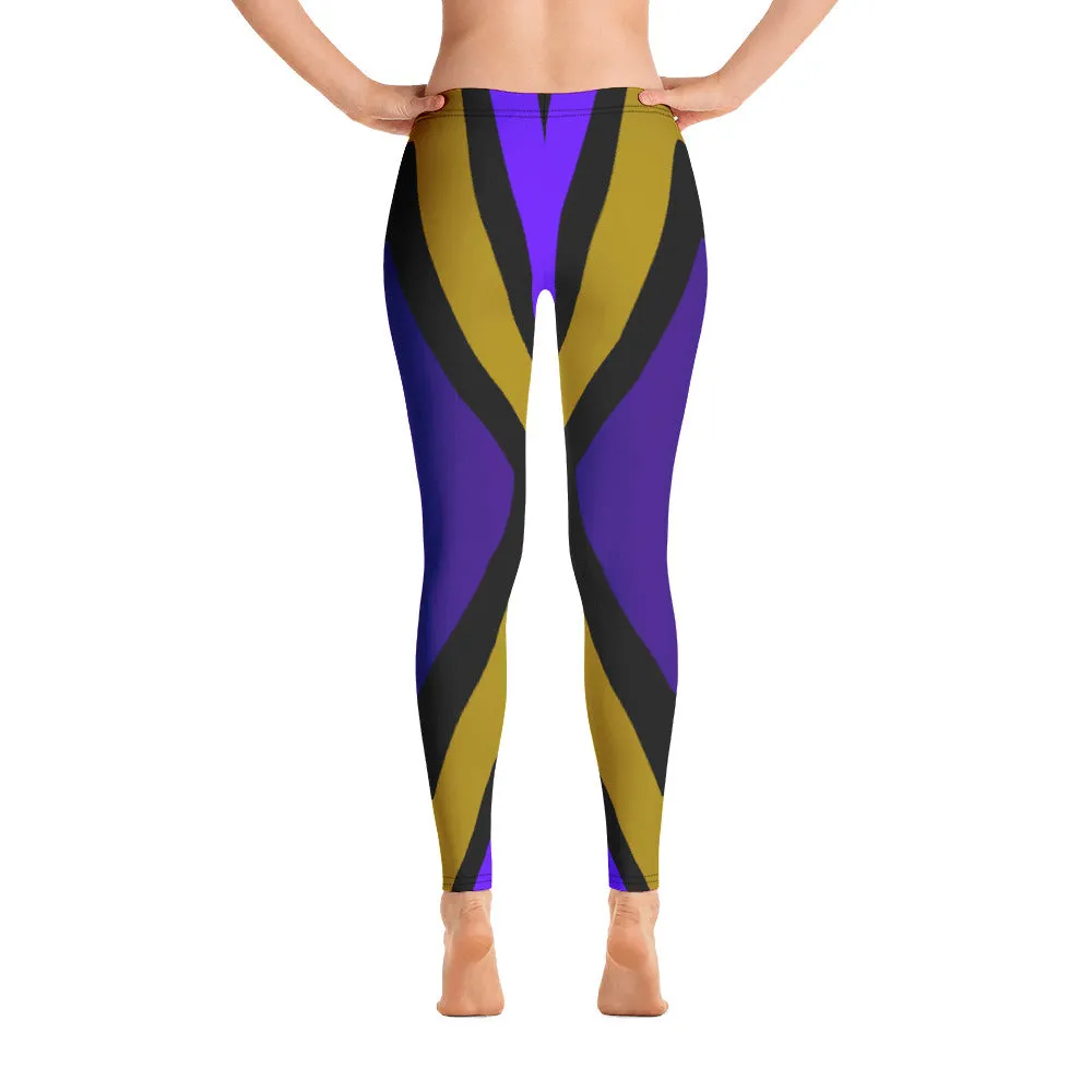 Amara Funky Diamond Leggings Diagonal Stripes Purples Gold Black Bold Unique