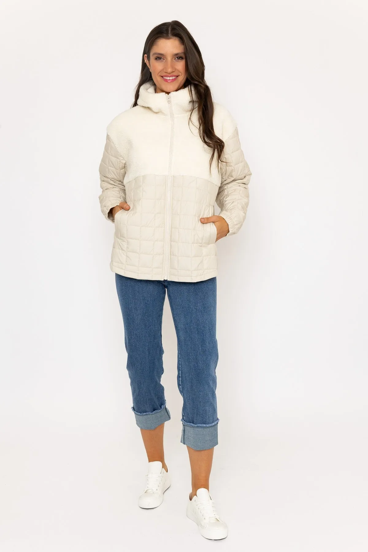 Beige Fleece Quilted Jacket