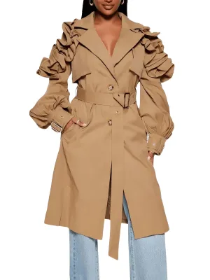 Black Khaki Long Trench Coat Women's Belt Elegant Chic Stylish Luxury Clothes Runway Fashion