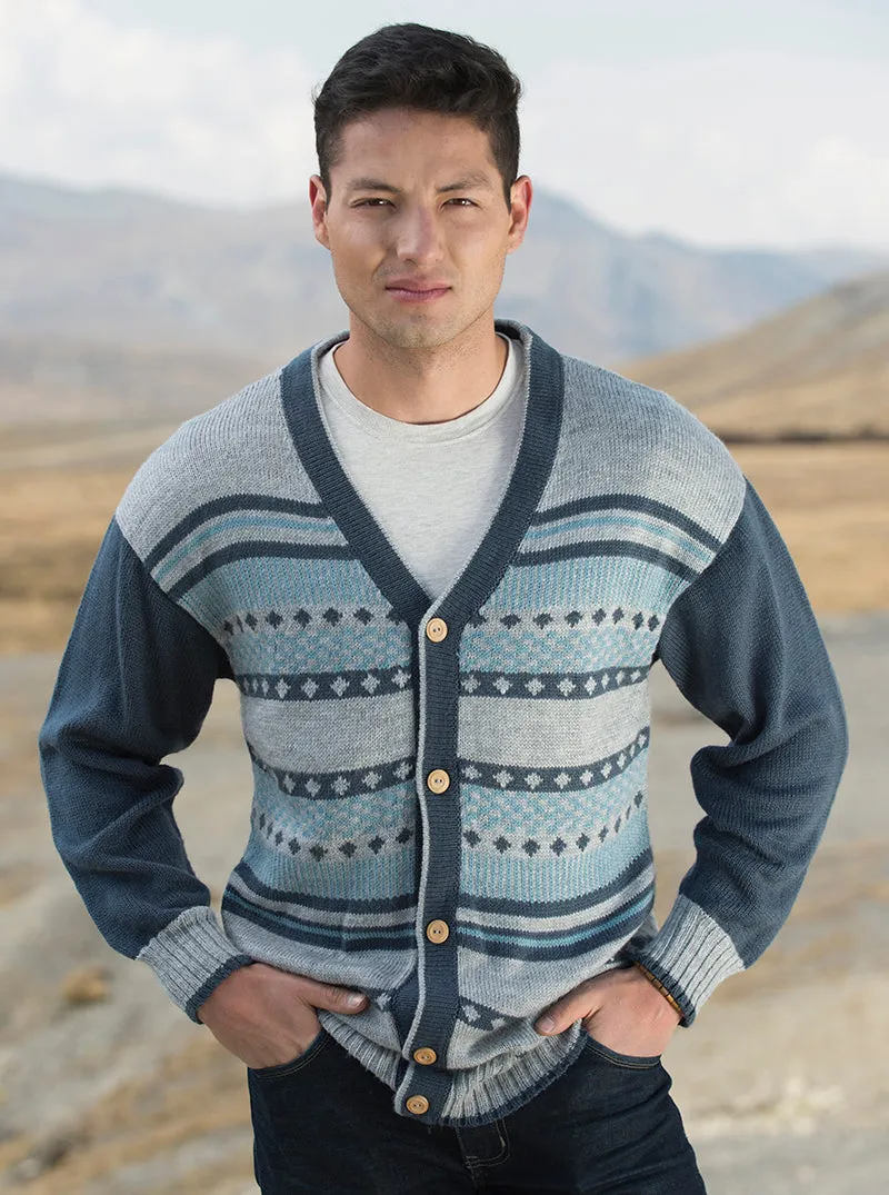 Buttoned Blue Alpaca Cardigan for Men