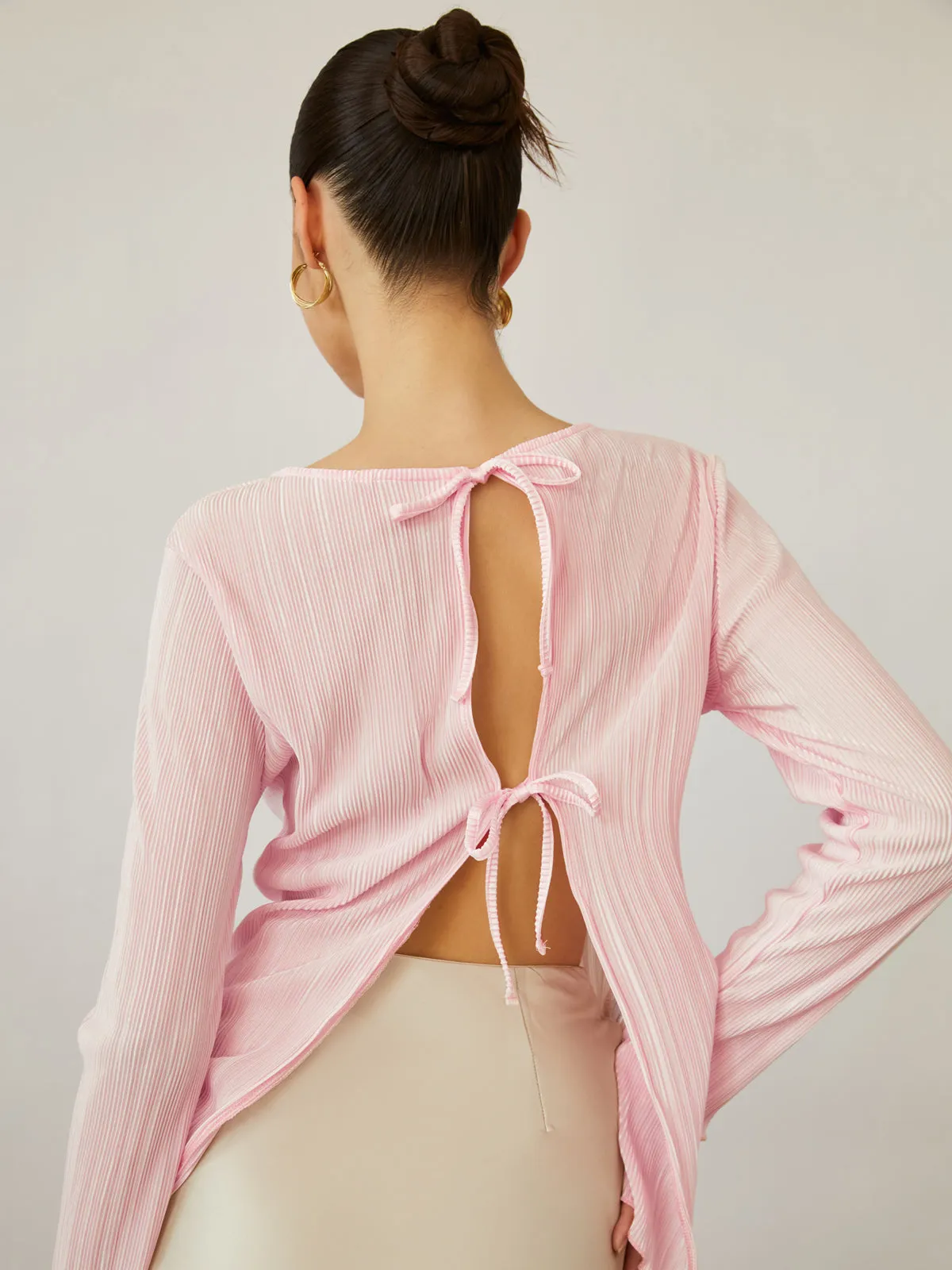 Cherry Blossoms Pleat Trendy Back Tied Blouse