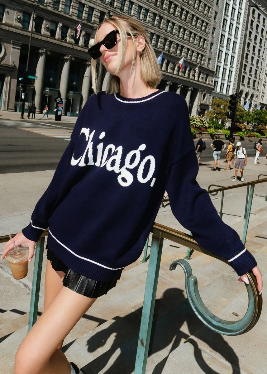 Chicago Oversized Stripe Cuff Sweater - Navy/Cream