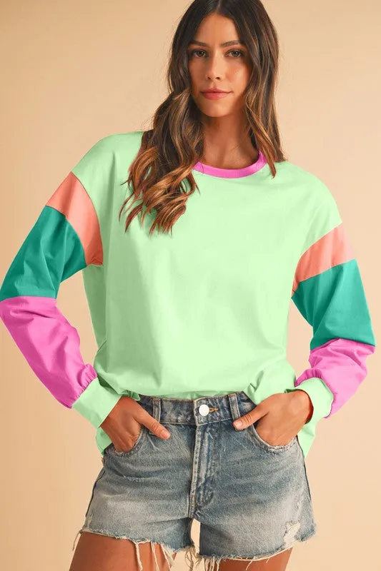 Color Block Sleeve Loose Fit Top