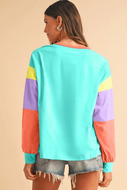 Color Block Sleeve Loose Fit Top