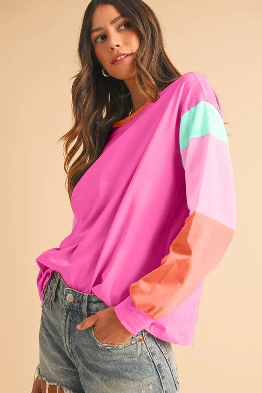 Color Block Sleeve Loose Fit Top