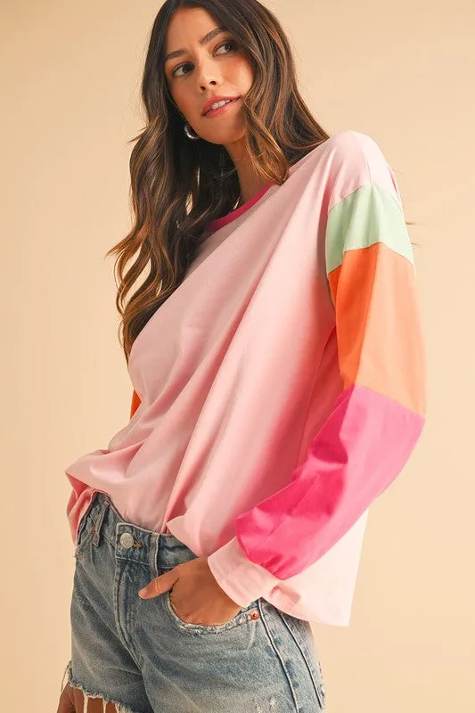 Color Block Sleeve Loose Fit Top