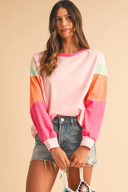 Color Block Sleeve Loose Fit Top