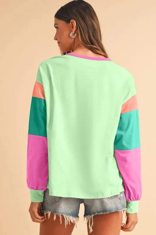 Color Block Sleeve Loose Fit Top