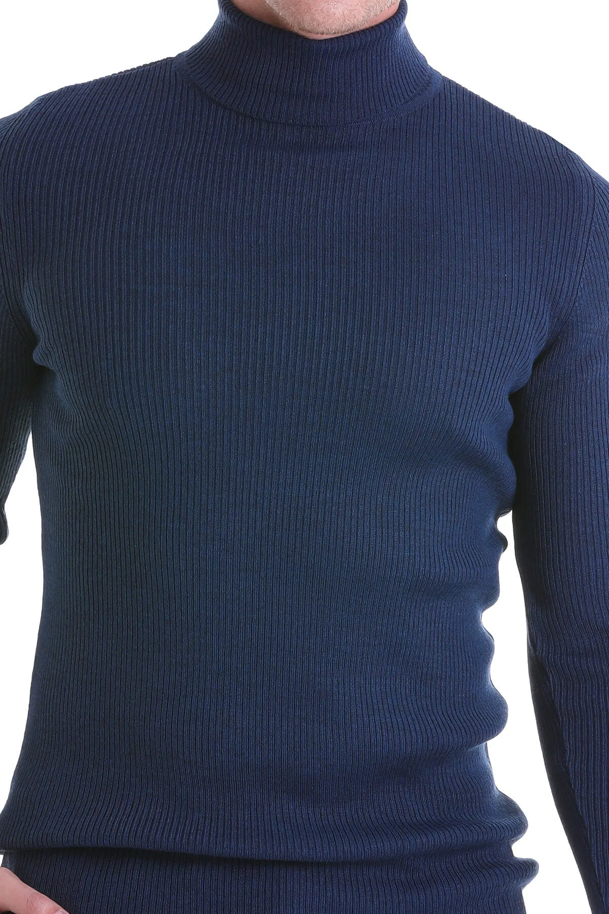 Comfort Fit Wool Blend Indigo Turtleneck Sweater