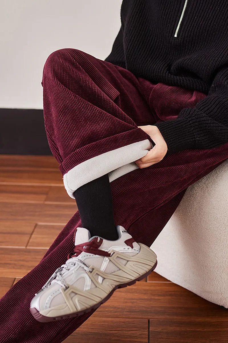 Comfy Fleece-Lined Brown Wide Leg Corduroy Pants