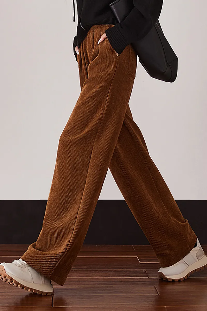 Comfy Fleece-Lined Brown Wide Leg Corduroy Pants