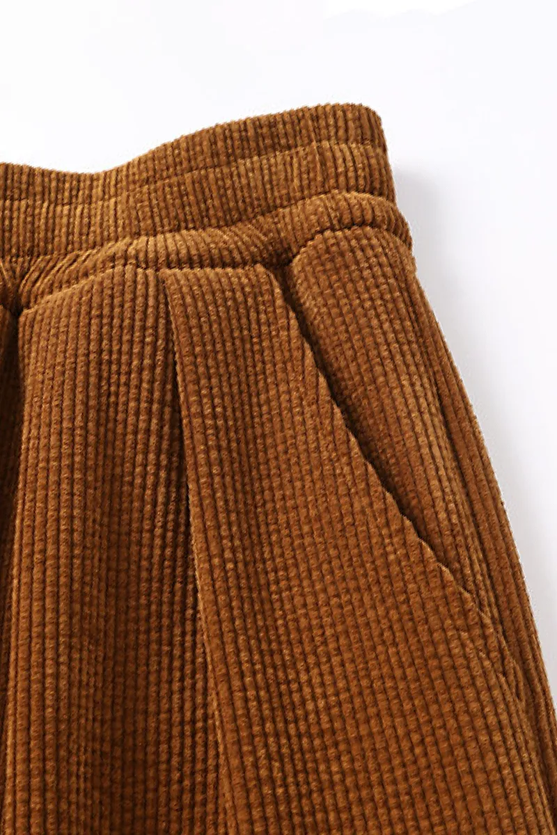 Comfy Fleece-Lined Brown Wide Leg Corduroy Pants