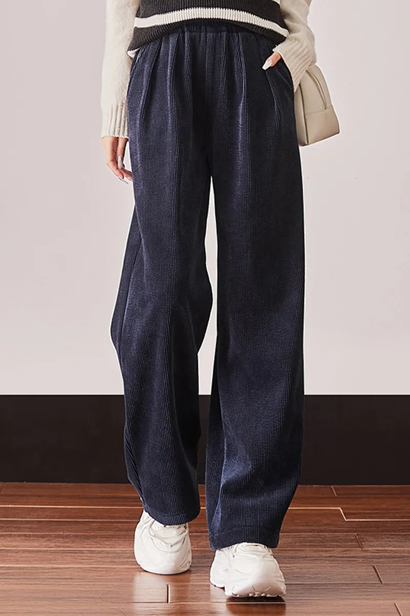 Comfy Fleece-Lined Brown Wide Leg Corduroy Pants