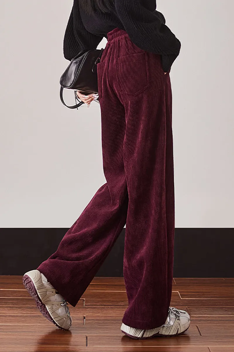 Comfy Fleece-Lined Brown Wide Leg Corduroy Pants