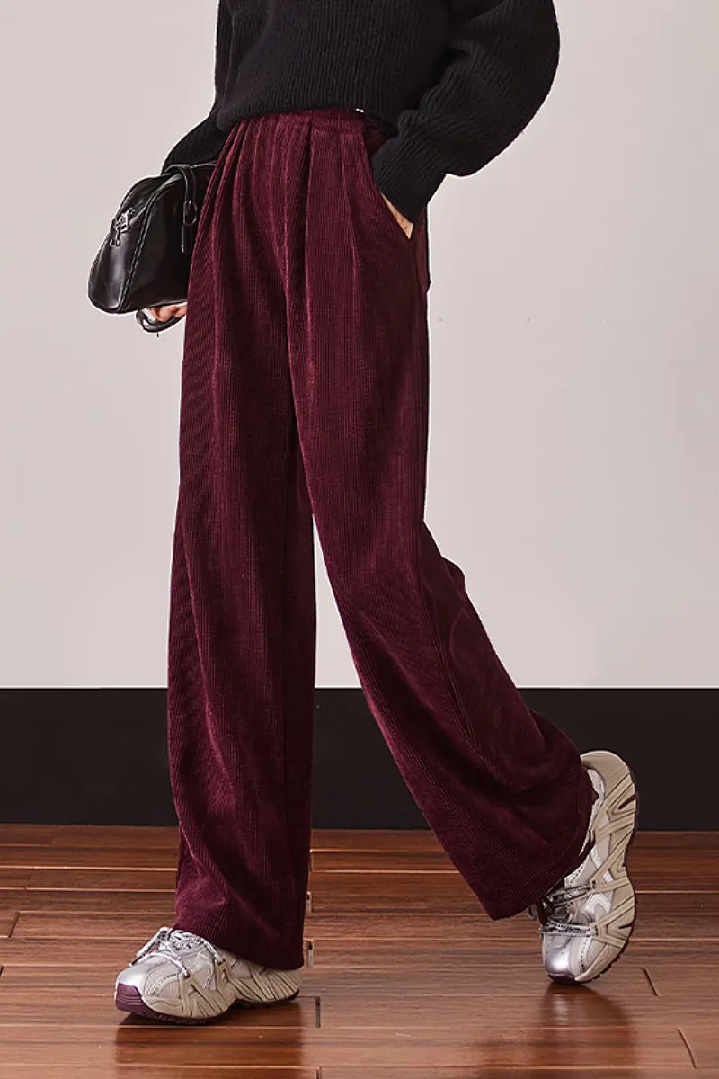 Comfy Fleece-Lined Brown Wide Leg Corduroy Pants