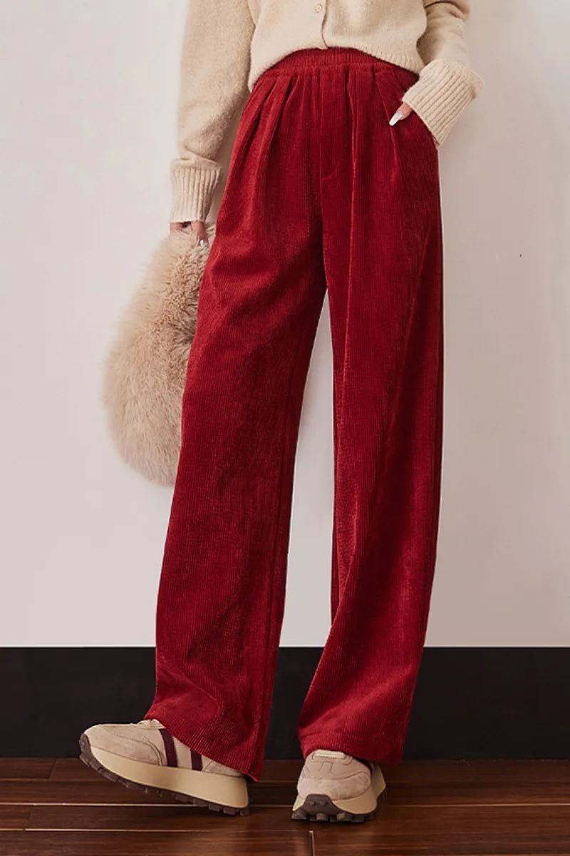 Comfy Fleece-Lined Brown Wide Leg Corduroy Pants