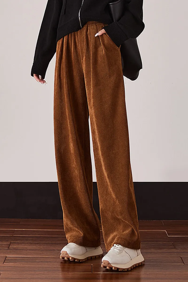 Comfy Fleece-Lined Brown Wide Leg Corduroy Pants