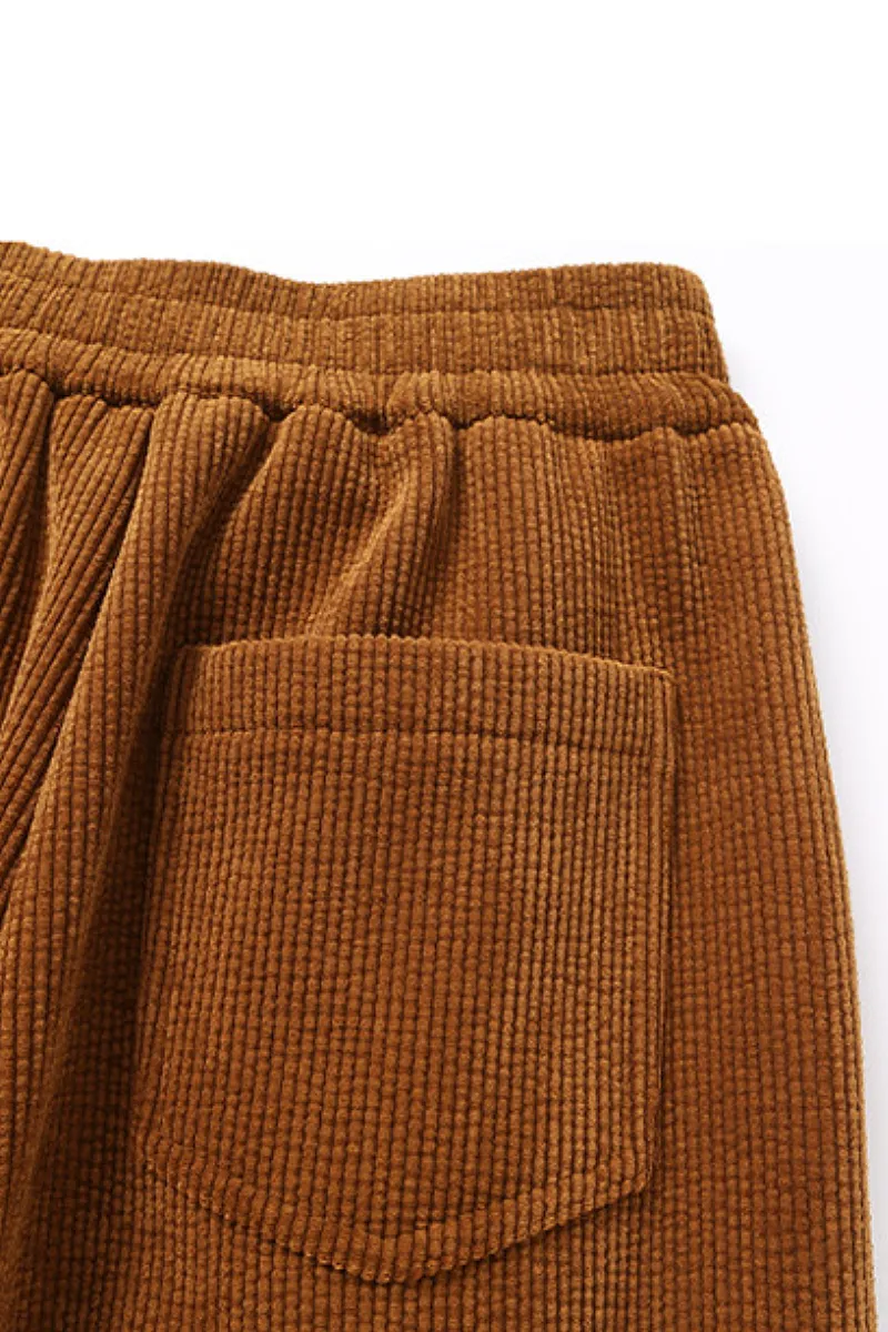 Comfy Fleece-Lined Brown Wide Leg Corduroy Pants