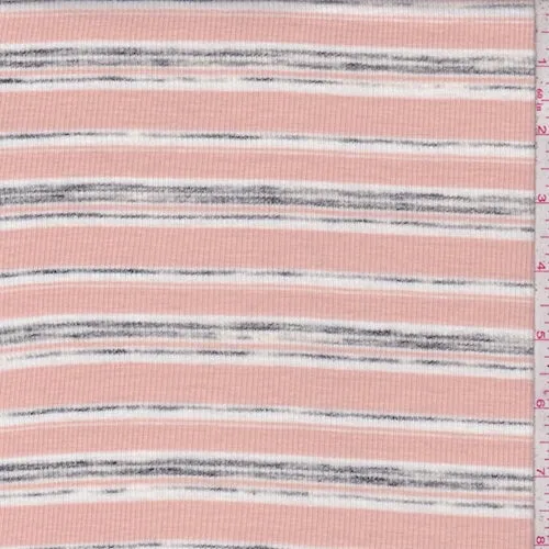 Creamy Pink/Grey/White Stripe Rib Knit Fabric