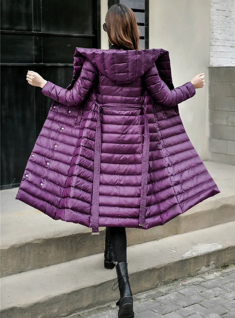 Down Jacket Female Vintage A line Overcoat Ultralight