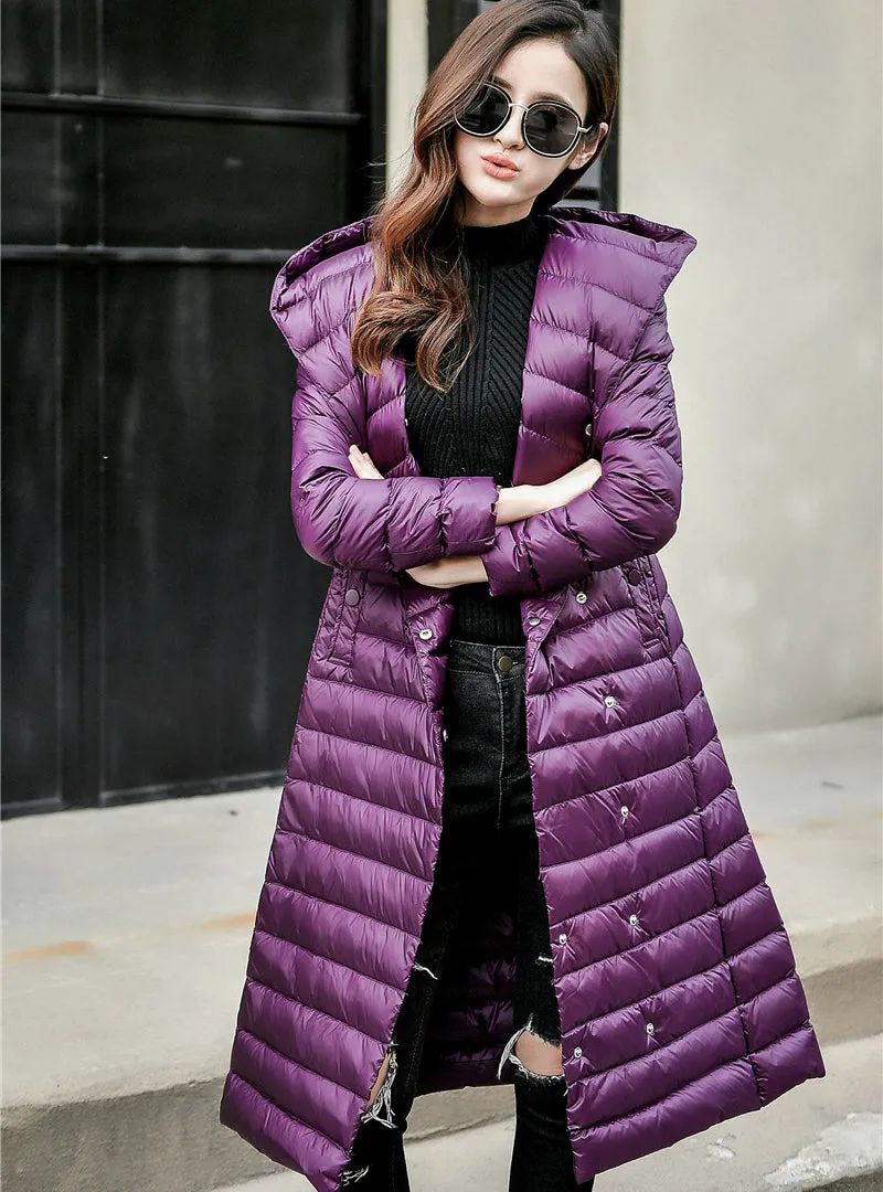 Down Jacket Female Vintage A line Overcoat Ultralight