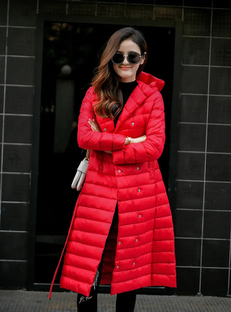 Down Jacket Female Vintage A line Overcoat Ultralight