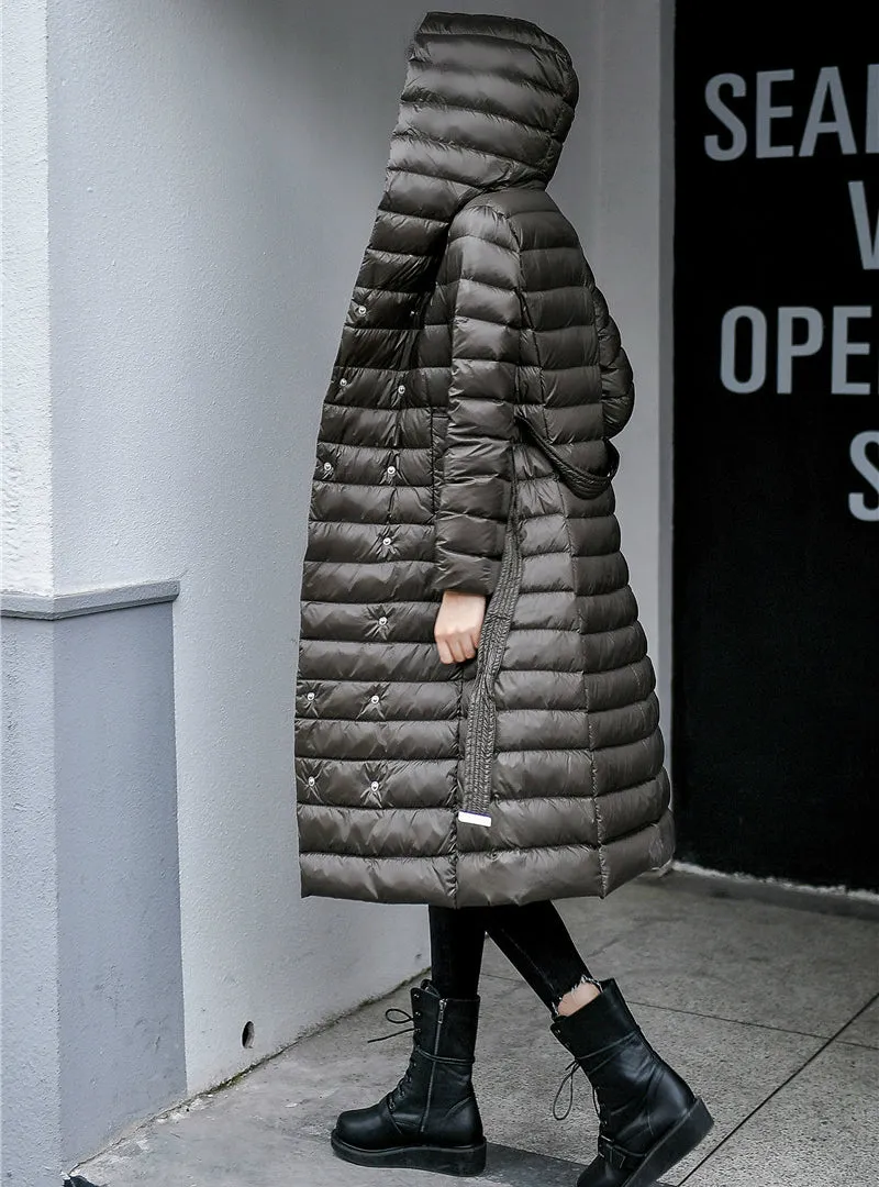 Down Jacket Female Vintage A line Overcoat Ultralight