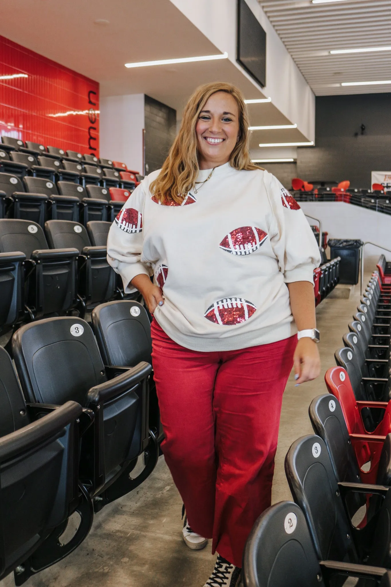 Down Set Football Ivory Sequin Sweatshirt