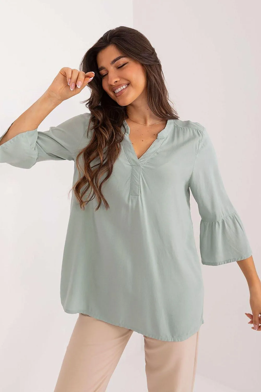 Elegant Eco-Friendly Viscose Blouse with Stylish Stand-Up Collar