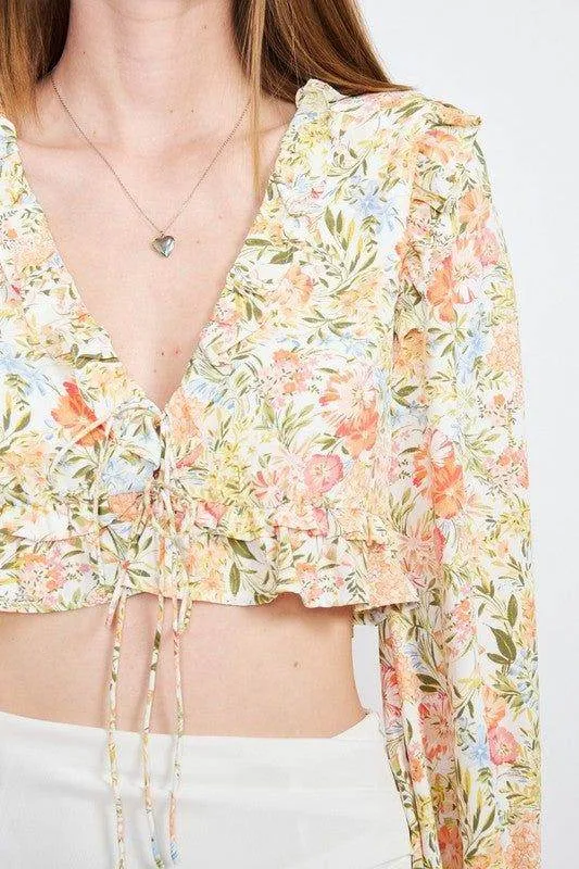 Emory Park | Floral Print Ruffled Crop Top