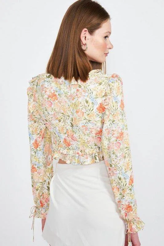 Emory Park | Floral Print Ruffled Crop Top