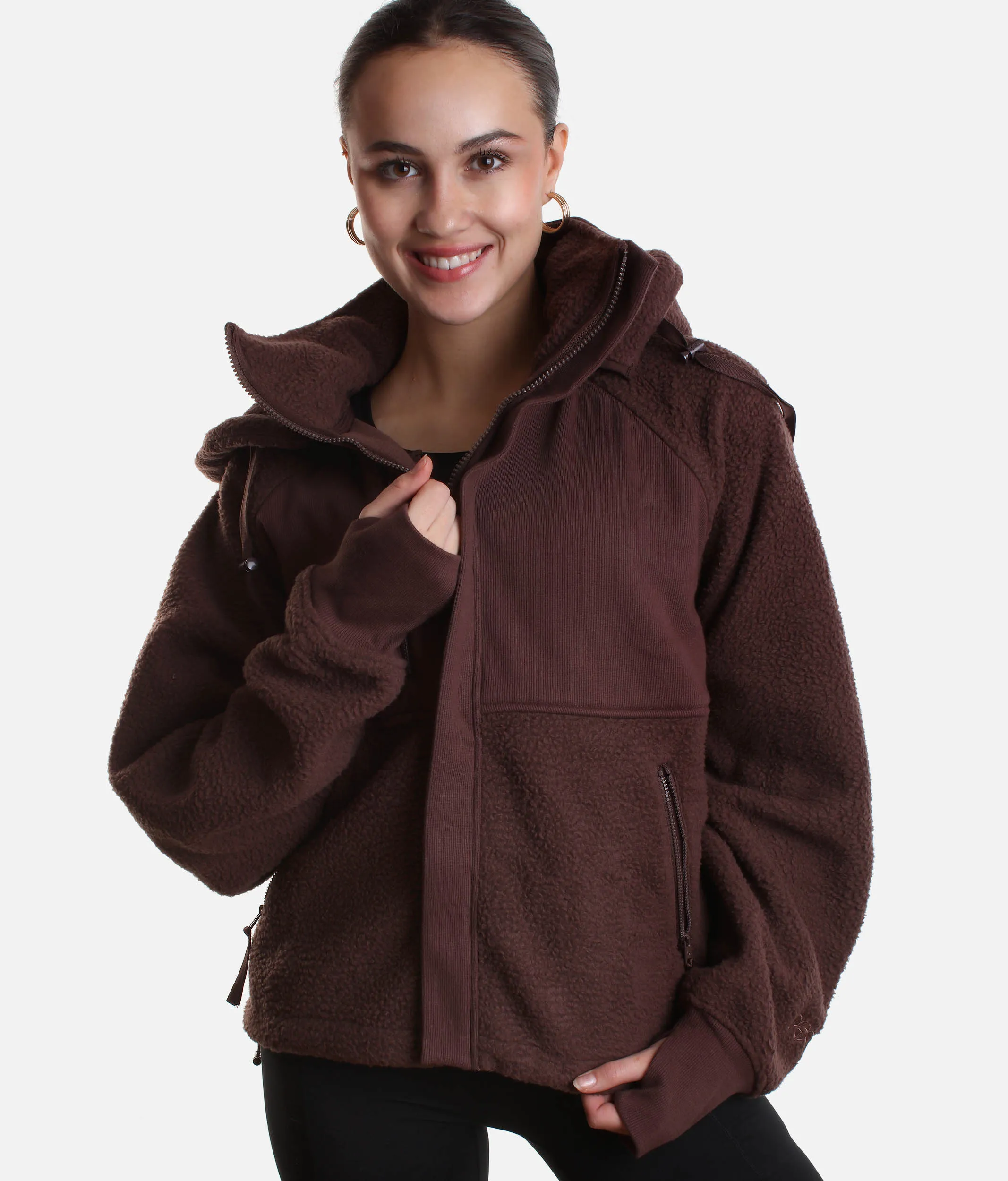 FIND YOUR INNER FLEECE Jacket in Chocolate - Detachable Hood & Thumbholes