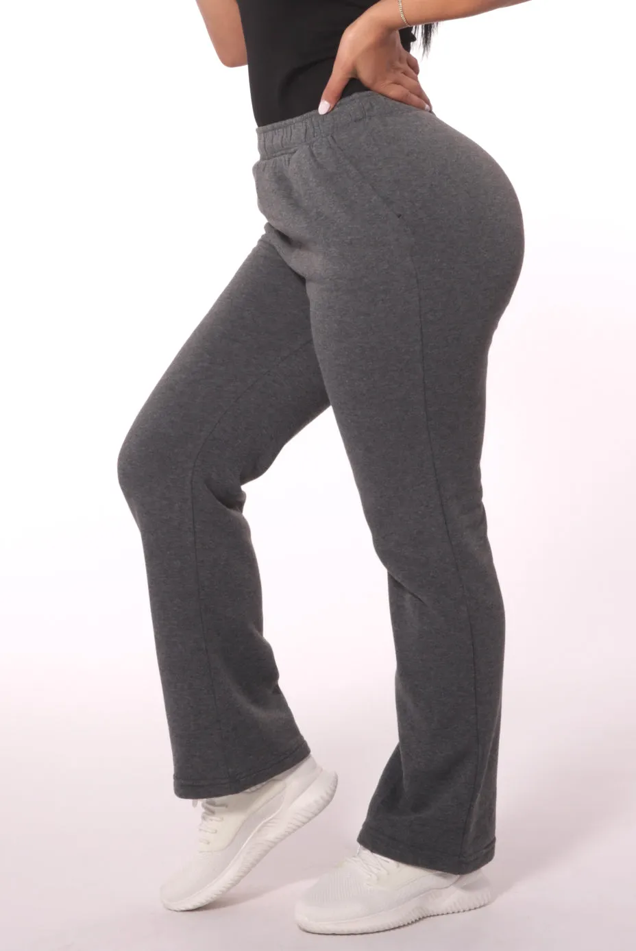 Fleece Lined Straight Leg Sweatpants - Dark Heather Grey