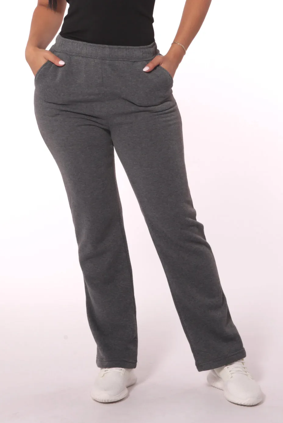 Fleece Lined Straight Leg Sweatpants - Dark Heather Grey