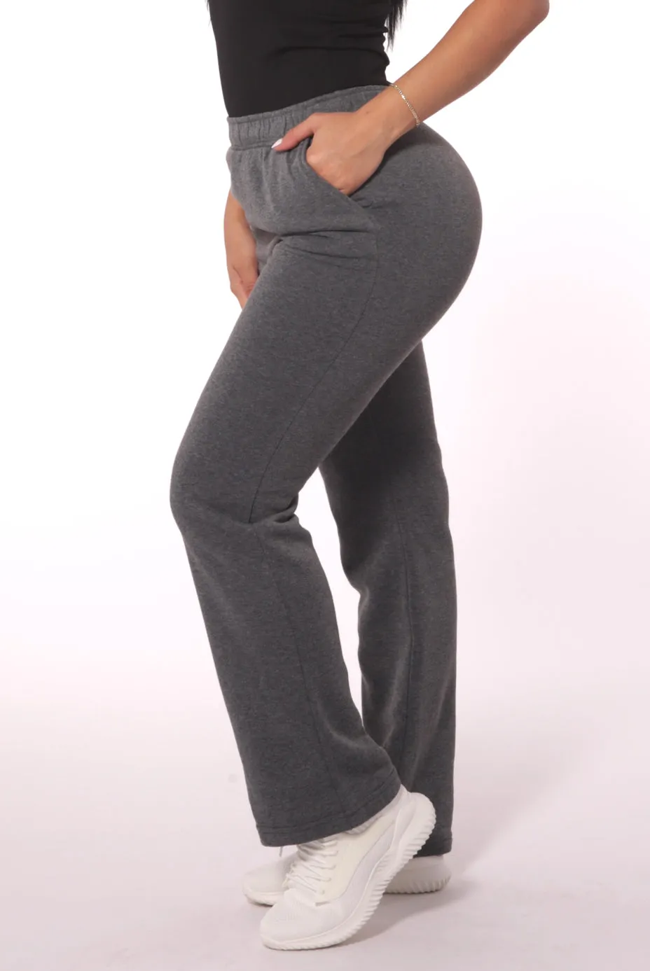 Fleece Lined Straight Leg Sweatpants - Dark Heather Grey