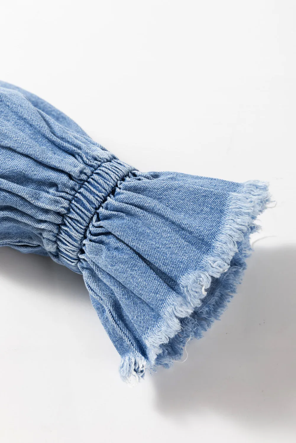 Frilled Raw Buttoned Denim Top