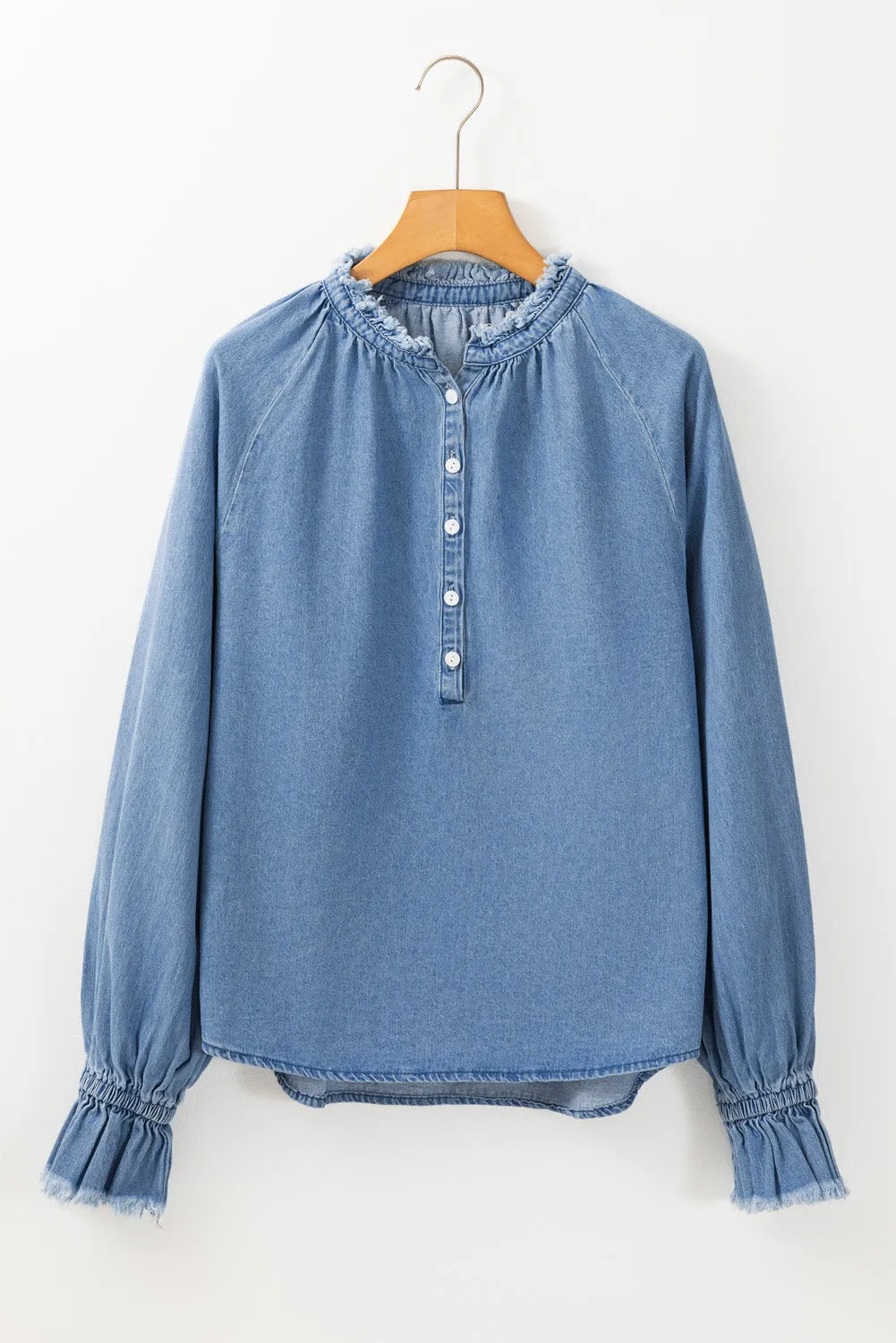 Frilled Raw Buttoned Denim Top