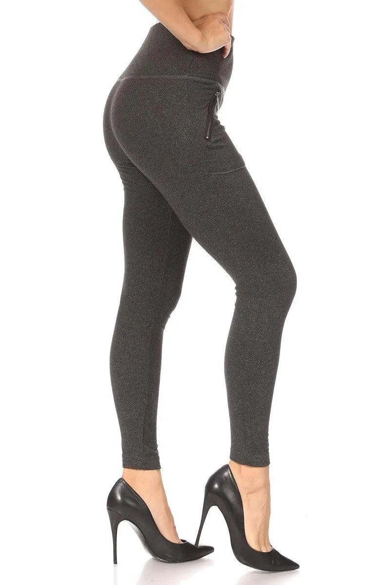 High Rise Buttery Soft Leggings With Zipper Pockets - Charcoal