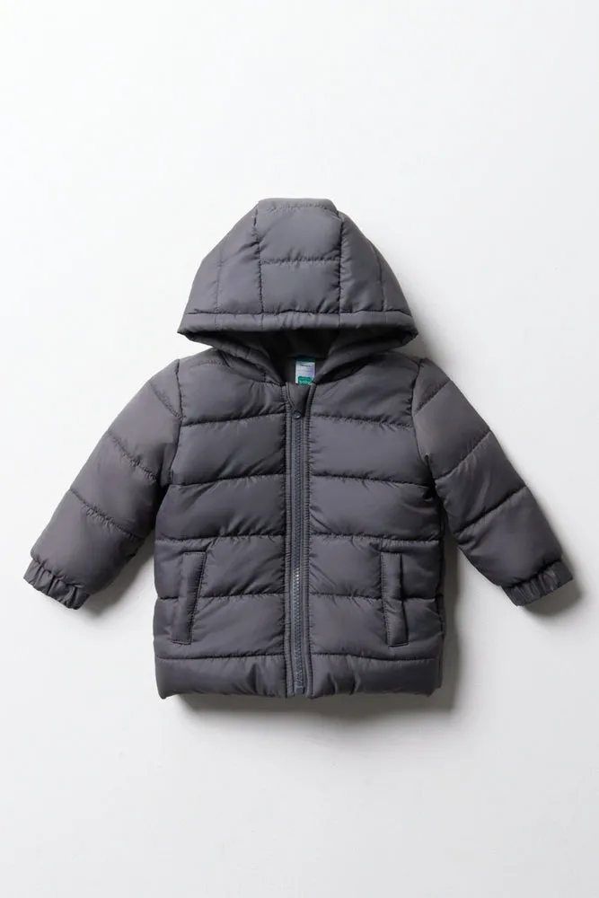 Hooded Puffer Jacket Dark Grey