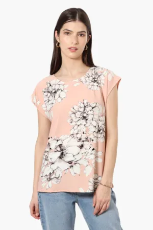 Impress Floral Cap Sleeve Blouse - Peach