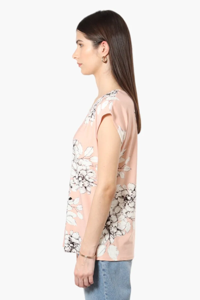 Impress Floral Cap Sleeve Blouse - Peach