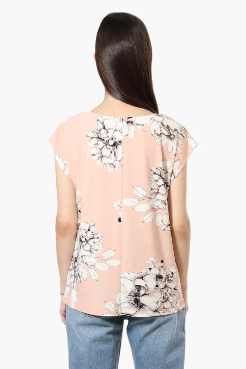 Impress Floral Cap Sleeve Blouse - Peach