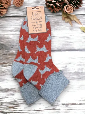 Jess & Lou Cozy Cuff Socks - Delightful Dogs Rust