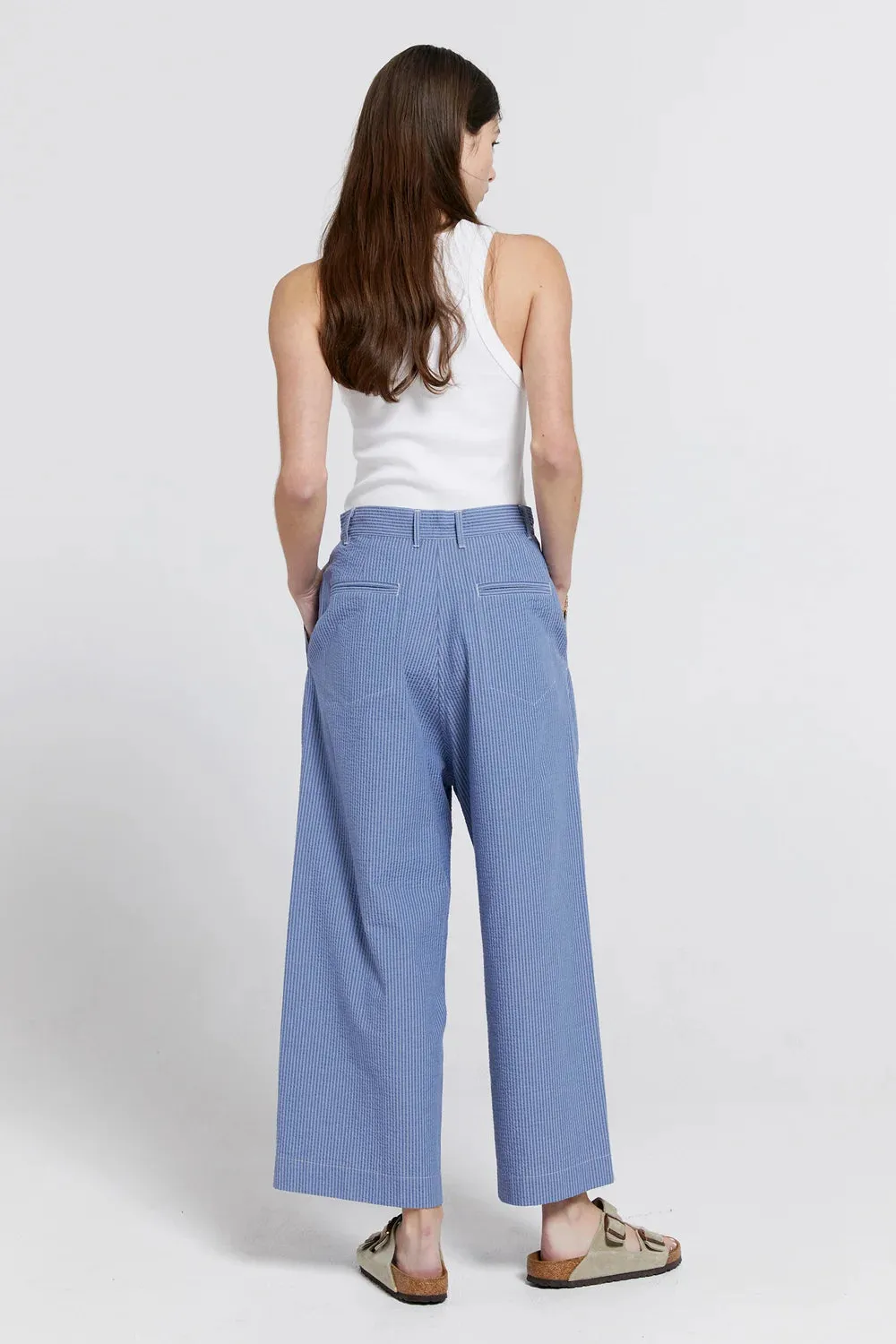 Karen Walker Workwear Pants - Organic Cotton - Seersucker Suiting Blue